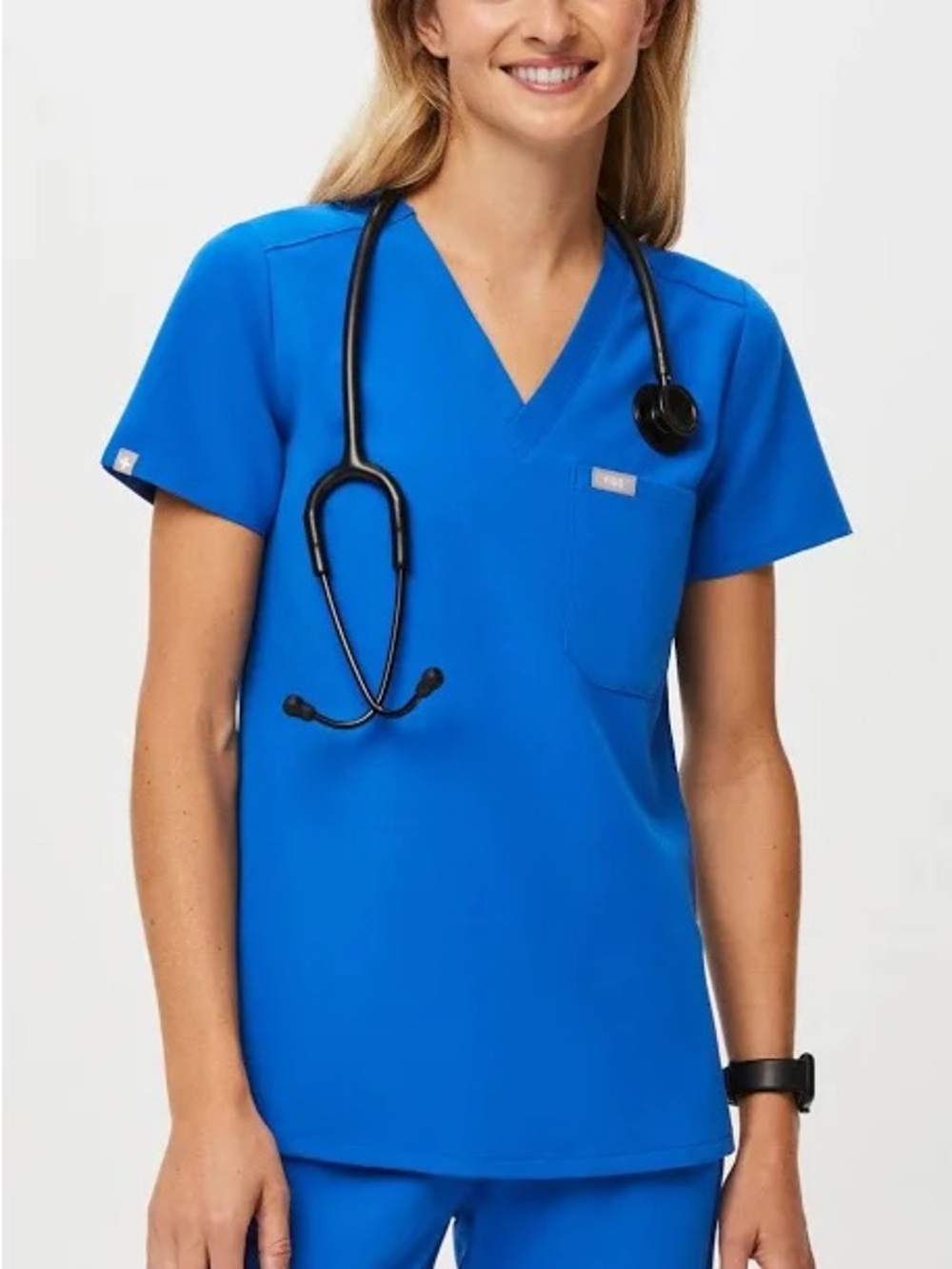Figs Women’s V-Neck Scrub Top in Bright Blue